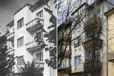 Bérház a Kanizsai utcában egykor és ma. Archív fotó: Dr. Kotsis Iván: Épületek és tervek, Pósa Károly Könyvkereskedő Kiadása, Budapest, 1945 – Lechner Tudásközpont szakkönyvtára, mai fotó: Kis Ádám – Lechner Tudásközpont