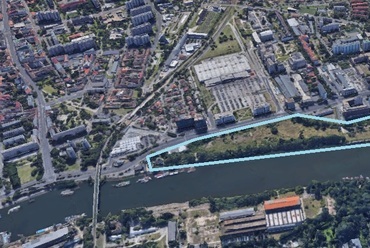 A Duna Pláza mögött nemrég értékesített 12 hektáros telek. Forrás: Google Earth