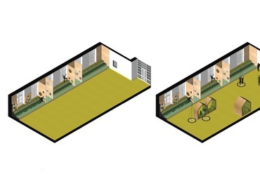 Az AKG Általános Iskola és Gimnázium aula, grafika - terv: Fló Architects