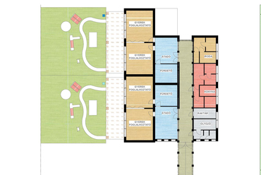 Bölcsőde mintaterv új építésű helyzetben, alaprajz - terv: Hathy Zsuzsa és Fáy Piros