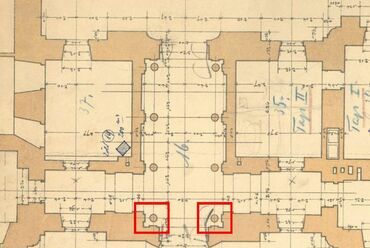 Az oszlopok elhelyezkedése az eredeti térstruktúrában, MÉM-MDK Tervtár