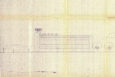 Róbert Károly körúti homlokzat. Építész tervezők: Lázár Antal, Reimholz Péter, 1970 – Lechner Tudásközpont, Dokumentációs Központ / Tervtár, Iparterv