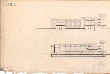 Ferihegyi Repülőtér felvételi épület, metszetek, Dávid Károly, 1953 – Lechner Tudásközpont, Dokumentációs Központ  Tervtár, UVATERV gyűjtemény, ÁMTI