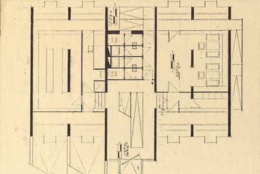 Nagy Bálint: Hallgatói és oktatói üdülő terve az Ybl Miklós Felsőfokú Építőipari Technikum számára, 1971. Első emelet.