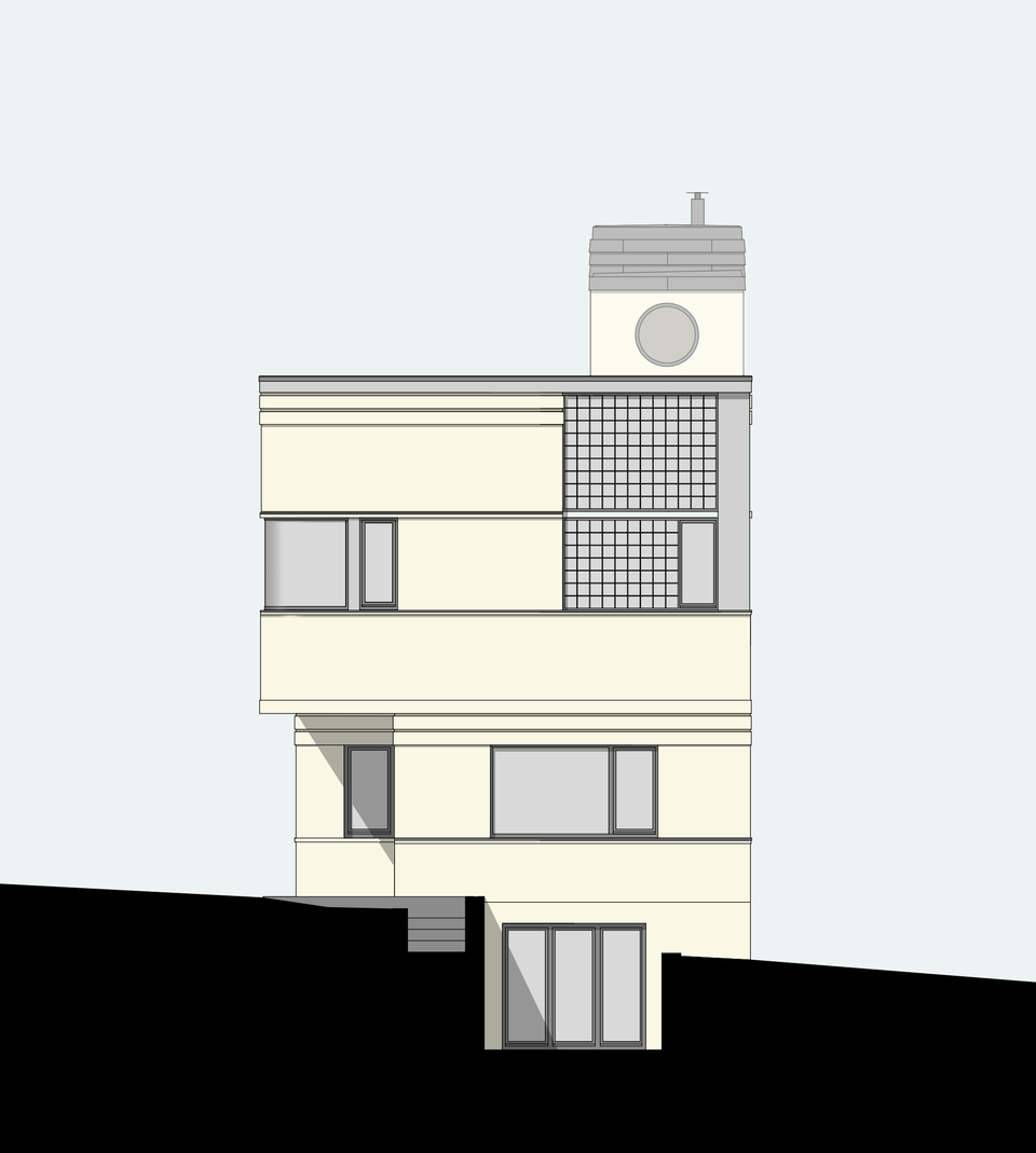 PJ-háza Kolozsvár, keleti homlokzat - tervezés: Péterffy Miklós 2014