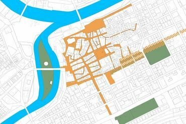 Gyalogos Belváros  a javasolt új sétány megjelölésével - ábra: Németh Iván