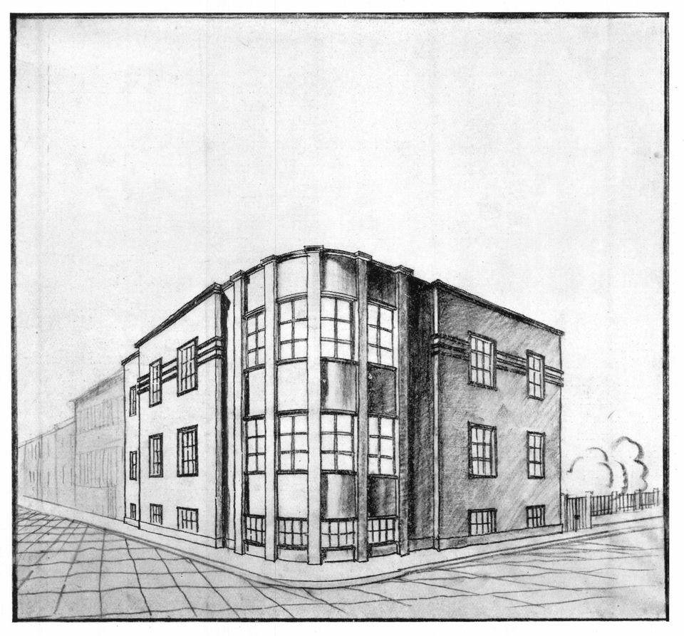 A Gál József és Gál Géza számára, Zsolnára tervezett lakóház látképe. Komor Marcell és Komor János munkája, 1928. Forrás: Tér és Forma 1928/5. 190. o.