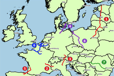 A vizsgált nyolc nagyprojekt elhelyezkedése Európa térképén. Forrás: Európai Számvevőszék