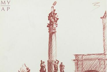 Nyikolaj Mihajlovics Nazarjin: Keszthely, Szentháromság-szobor a főtéren. 1958. szeptember 24. A Scsuszev Állami Építészeti Múzeum hozzájárulásával
