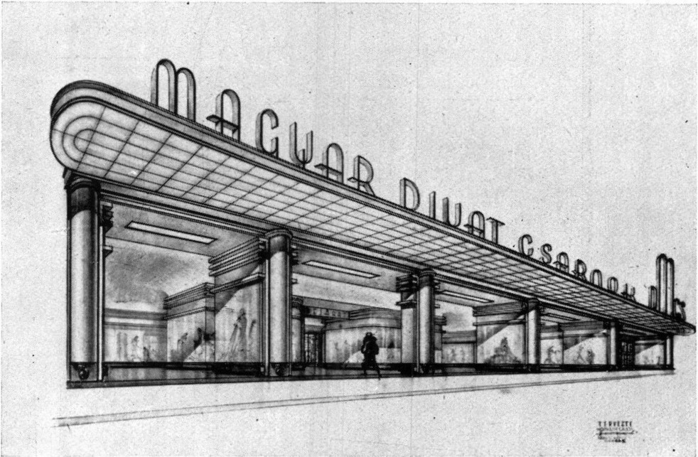 Horváth Lajos terve a Magyar Divatcsarnok Rákóczi úti portáljára. Tér és Forma, 1933/4-5. 148. o.