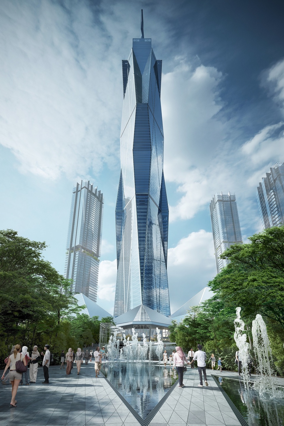 A BIM-alapú Archicad szoftver és a Nemetschek-csoport szakági szoftveres megoldásainak közös alkalmazásával tervezték  a118 emelet magas Merdeka tornyot Kuala Lumpurban. Kép forrása: MERDEKA 118 | FENDER KATSALIDIS | fkaustralia.com