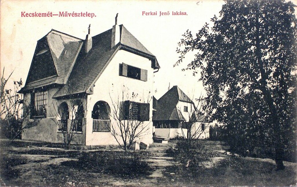 Kecskeméti Művésztelep, Ferkai Jenő lakhelye az 1910-es években, tervező: Jánszky Béla és Szivessy Tibor (képeslap)