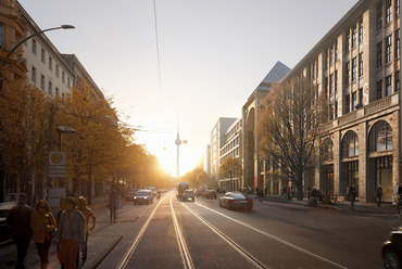 Az Oranienburger Strasse, jobbra a megújult Kunsthaus Tacheles. Látványterv. Kép © bloomimages, via pwr development