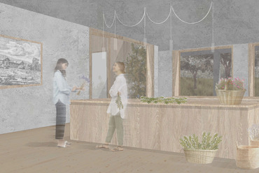 Megújulás háza, onkológiai központ a Svábhegyen, oktató konyha –  terv: Zámbó Kamilla / BME Építészmérnöki Kar, Középülettervezési Tanszék