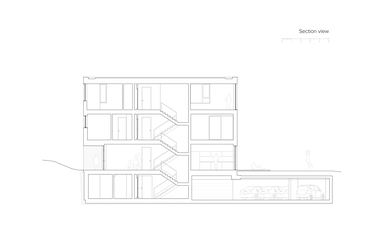 SA43 társasház hegyvidéken – metszet – terv: Varga Noémi (Numbernow) és Szelecsényi Balázs.