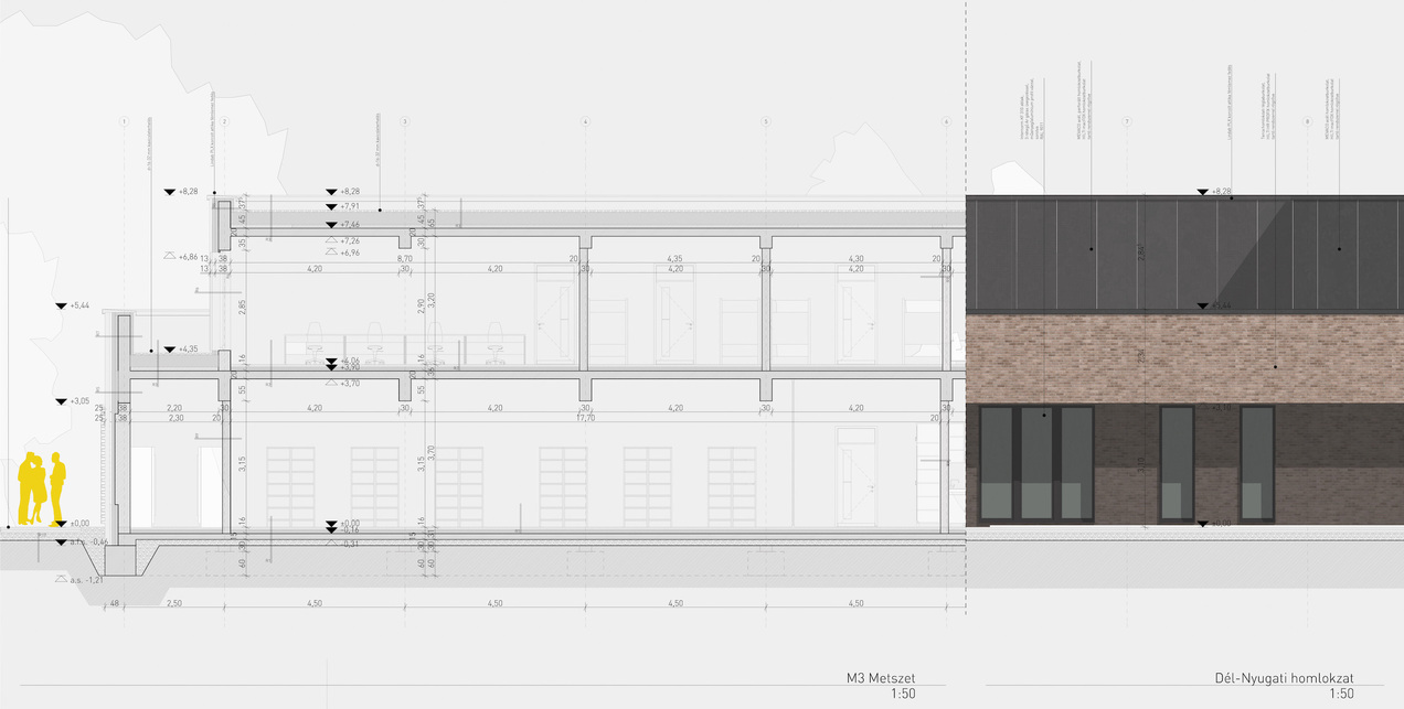 Részletes Metszet és Homlokzat 1:50 - GMO Kutatólabor - építész: Andrékó Róbert