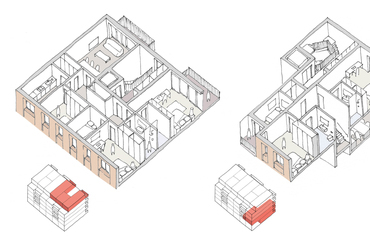 Három- négyszobás nagyobb lakások is megtalálhatóak a kisebbek mellett, közösségi tetőteraszokhoz kapcsolódva - Parade Living - építész: Jas Bhalla Architects
