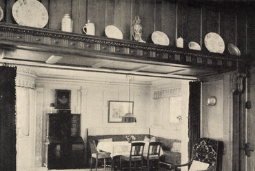 Német polgári reggeliző szoba 1910 körül, tervező: ifj. Bodon Károly (Ludwig Alter cég, Darmstadt) (Magyar Iparművészet, 1916/4., 164. o.) 