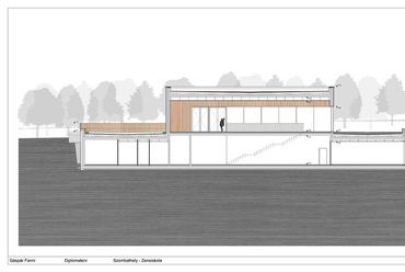 Szombathely Zeneiskola – Hosszmetszet – Terv: Gáspár Fanni / BME Építészmérnöki Kar Középülettervezési Tanszék