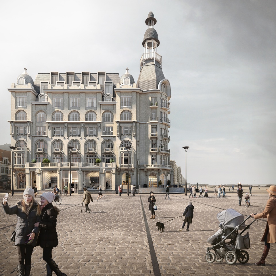 A David Chipperfield Architects tervei alapján újítják fel és bővítik a belgiumi Niewpoort egykori Grand Hotel épületét, Fotó: © VDD Project Development