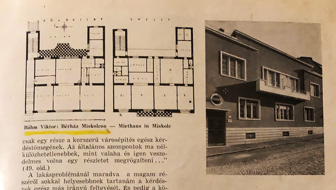 Csengey Gusztáv utca 5. alaprajza és fotója (tervező Bőhm Viktor, 1931), átépítés/lebontás előtt. Forrás: Tér és Forma (1932) 5(3) p. 80. Linda Bohm személyes archívuma