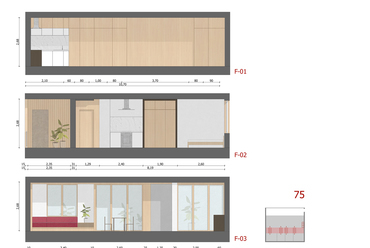Falnézetek a 75 négyzetméteres lakáshoz – terv: Bocska Beáta.
