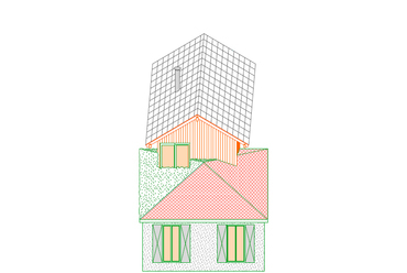 	Lakóház bővítése Solymáron – axonometria – tervező: AU Műhely