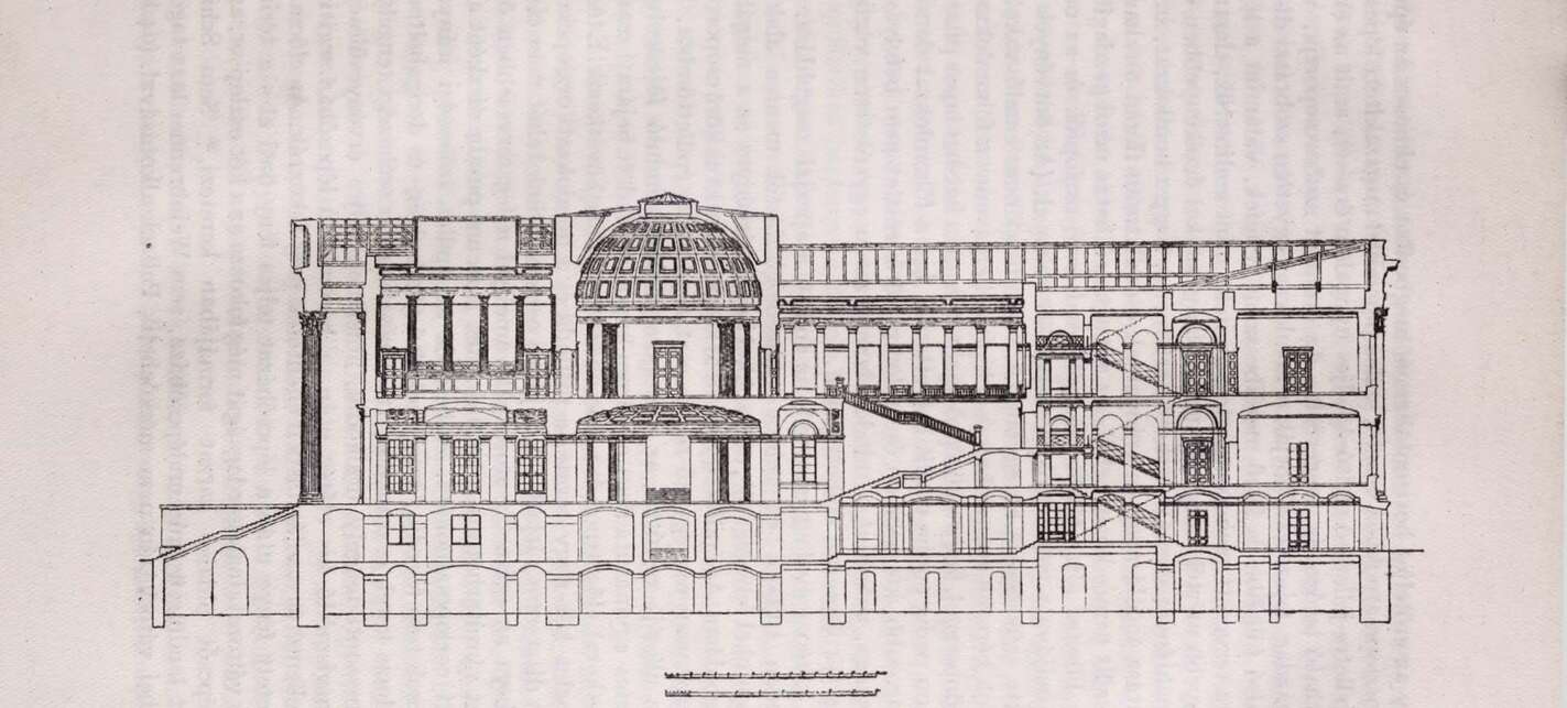 Budapest, a Nemzeti Múzeum keresztmetszete, tervező: Pollack Mihály (Zádor: A magyarországi klasszicizmus építészetének története, 1943, 71. o.)