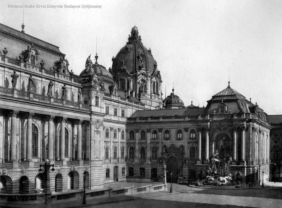 Budapest, a királyi palota, a főőrségi épület és a lovarda, 1910 körül, tervező: Hauszmann Alajos (FSZEK Budapest Gyűjtemény és Fortepan)