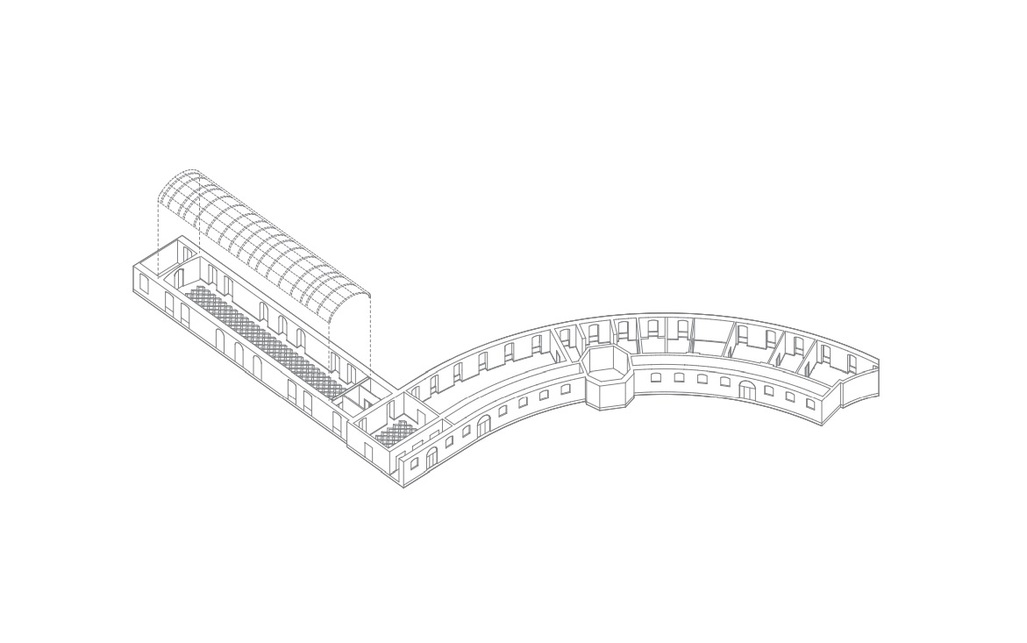 A fertődi Esterházy-kastély nyugati szárnyának rehabilitációja, Tervező: 3h építésziroda, Axonometrikus rajz