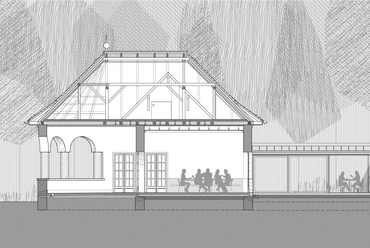 Normafa Síház rekonstrukciója és bővítése – hosszmetszet – terv: Hetedik Műterem és Studio Konstella