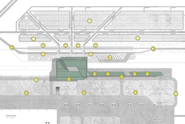 A DVM Group és az UNStudio közös terve a debreceni reptér pályázatán. Helyszínrajz, terminál