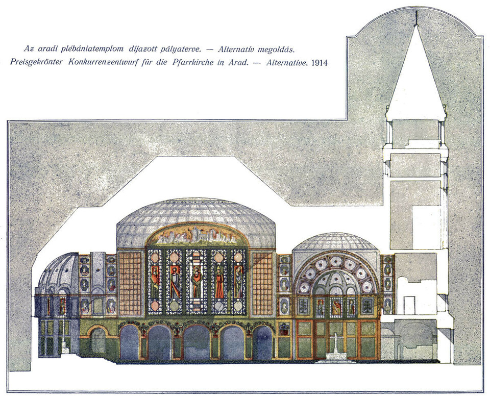 Kotsis Iván: Az aradi plébániatemplom díjazott pályaterve, 1914. Forrás: Lechner Tudásközpont