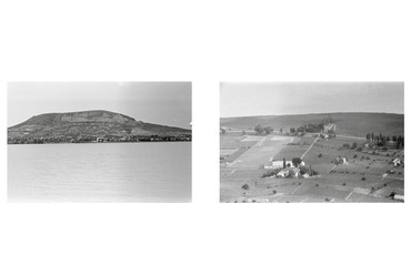 1954  A Badacsony látképe a Balaton felől, a bazaltbányászat által okozott sérüléssel. A tervezési terület az 50-es években. Badacsonytomaj, amikor még nem volt sűrűn beépített a Badacsony. /képek forrása: FORTEPAN/