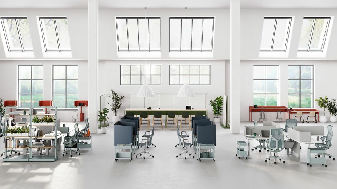 A Herman Miller OE1 Workspace Collection az agilis és optimális tervezési lehetőségeknek széles a skálája. Forrás: Europa Design