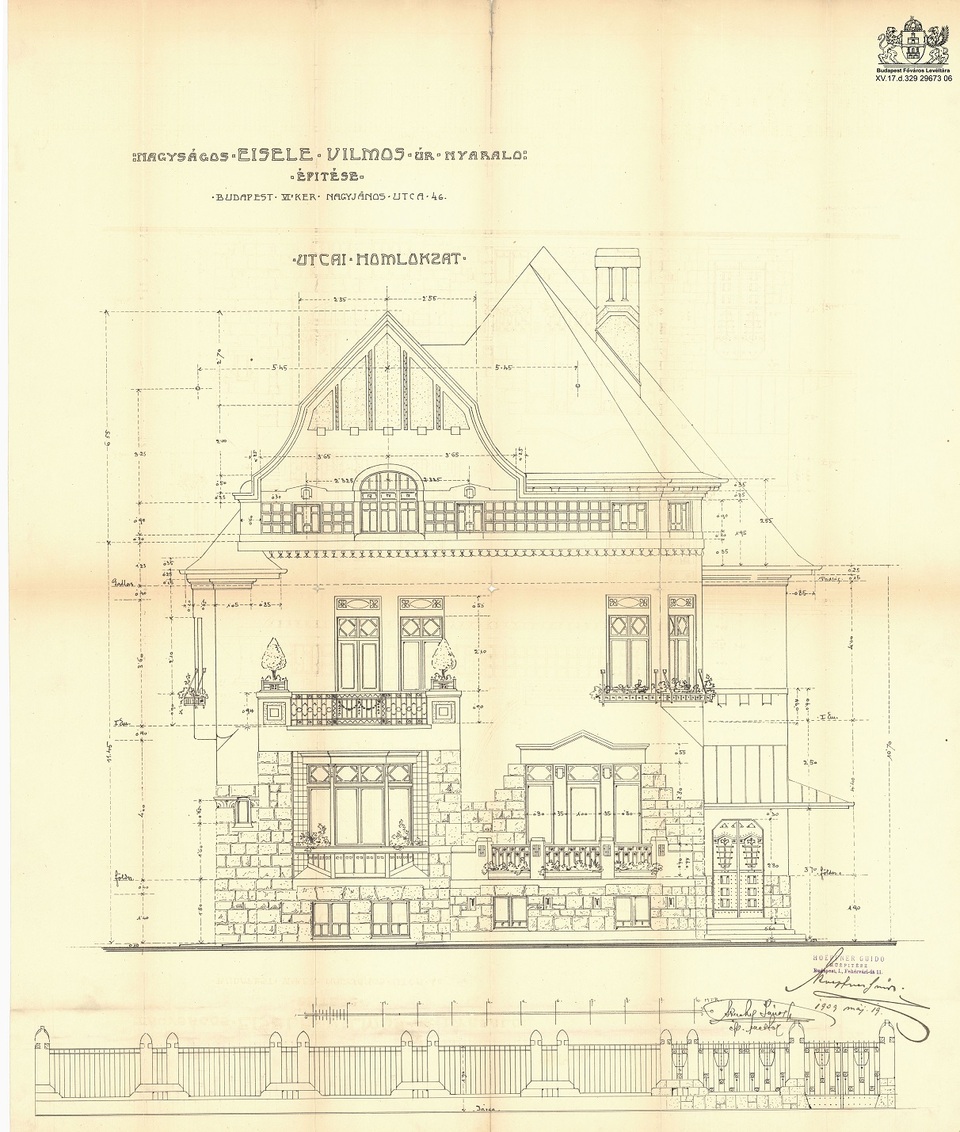 Homlokzatrajz, Fővárosi Levéltár jelzet: HU BFL XV.17.d.329 - 29673, 6. fólió