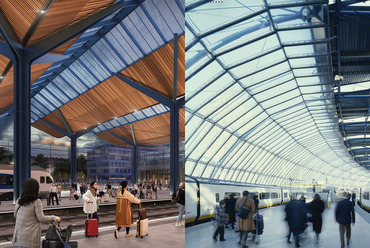 bal: Nyugati Pályaudvar felújításának látványterve, jobb: Waterloo Pályaudvar fotó