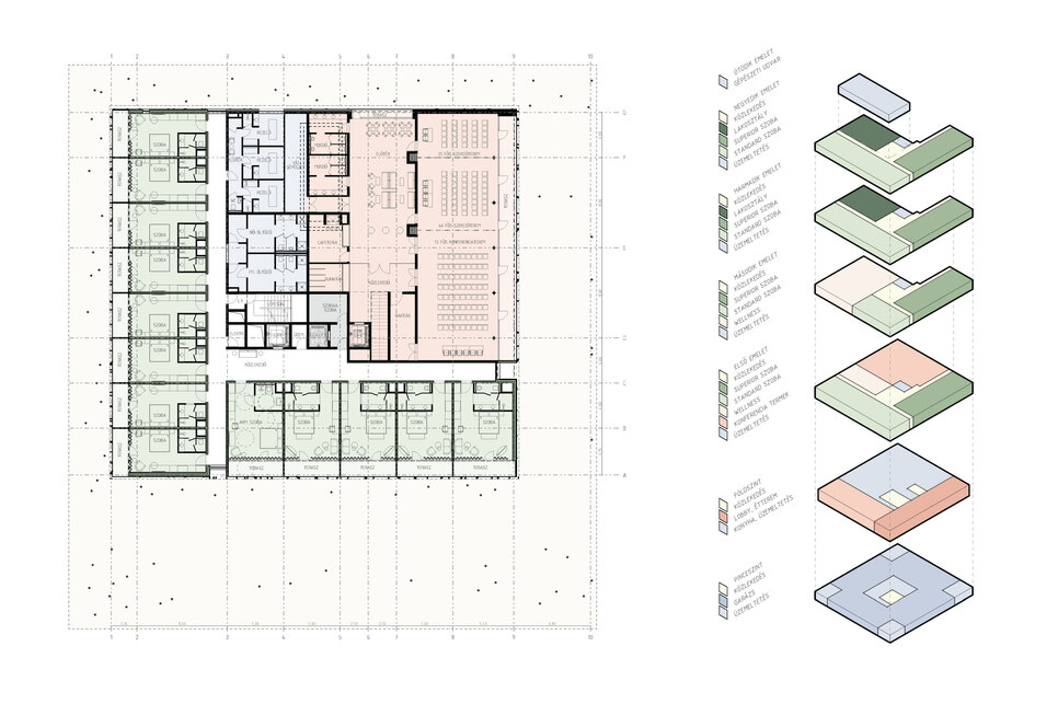 Debreceni Egyetem ´UniGreen Hotel´ Innovációs Oktatószálloda, első emelet alaprajz / 4N Építésziroda	