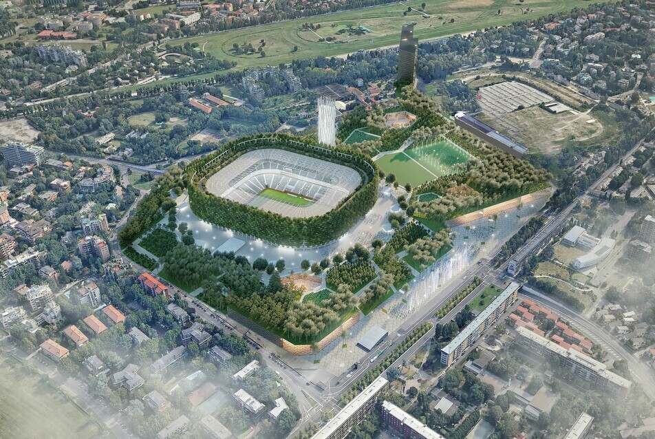 A dubaji Vertikális erdő és a milánói Nemzetközi erdő stadion tervei