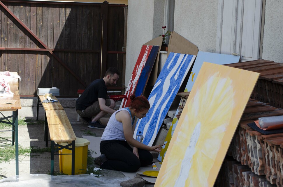 Táblakép festő workshop a Debreceni Egyetem építész hallgatói számára – fotó: Herczeg Tamás