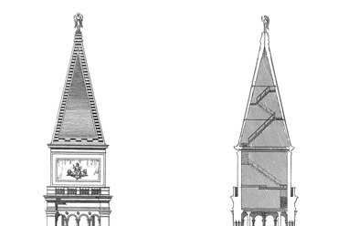 Dionisio Moretti 1831-es metszete a toronyról, ami még az eredeti szerkezetet mutatja, Forrás: Wikimedia Commons, Dionisio Moretti, Felhasználó: Aristeas