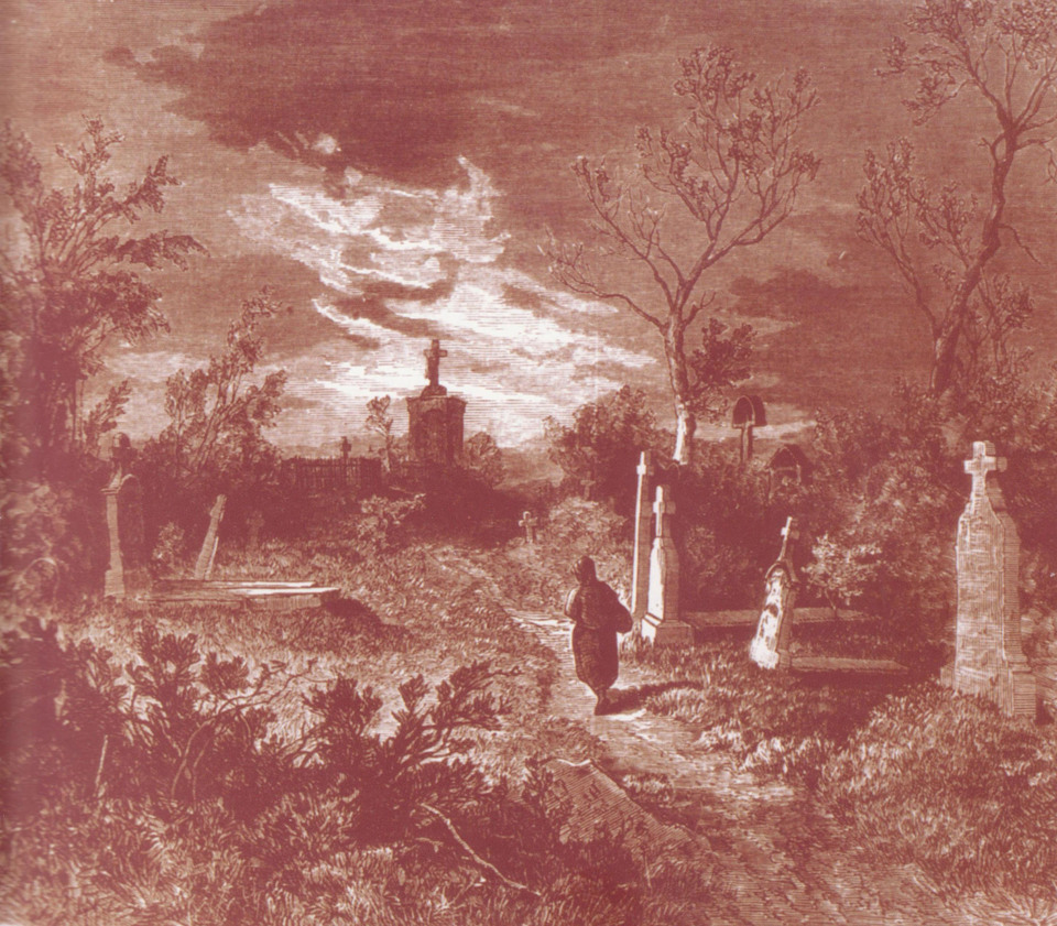 Metszet a Váczi temetőről, 19. század első fele. Forrás: http://www.ilyenisvoltbudapest.hu/ 