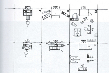 Archizoom Associati, No-Stop City, System of Temporary Houses, 1971 – forrás: Elisa C. Cattanado (ed.), Andrea Branzi, E=mc2: The Project in the Age of Creativity, Actar Publishers, 2020, p. 297.