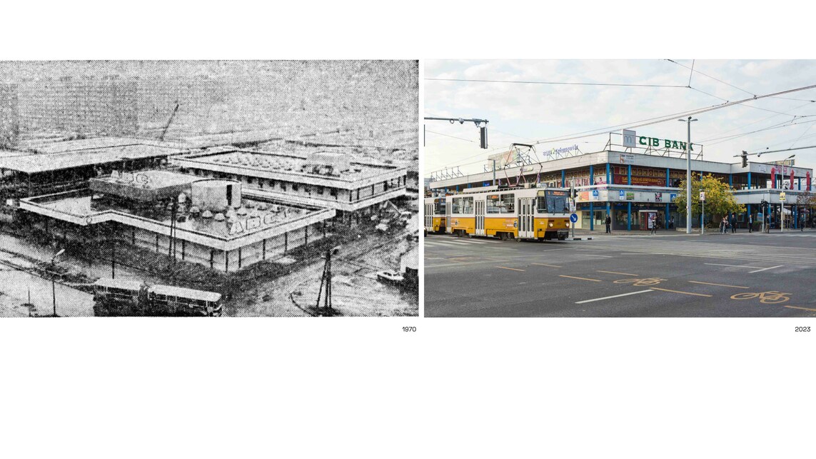 A Kelenföld Városközpont 1970 és 2023. Forrás: Pestbuda.hu és Kis Ádám / Lechner Tudásközpont
