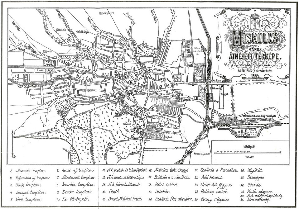Miskolc térképe 1884-ben. 
