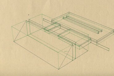 Uszoda terve, Somogyi-Soma Katalin, 1978. Az első számítógépes perspektíva a  BME Középülettervezési Tanszék hallgatói tervei közül

