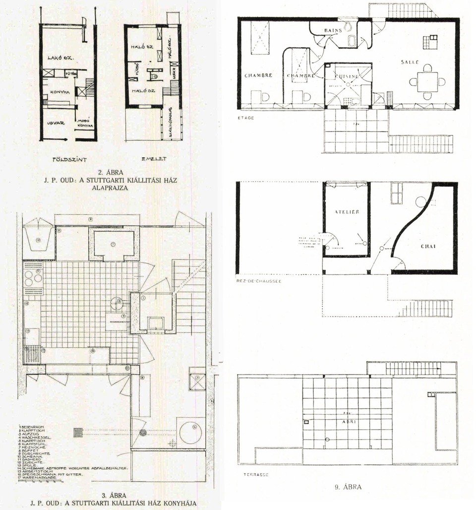 J.P. Oud mintaháza és Le Corbusier pessaci családi háza. Forrás: Tér és Forma 1928. június
