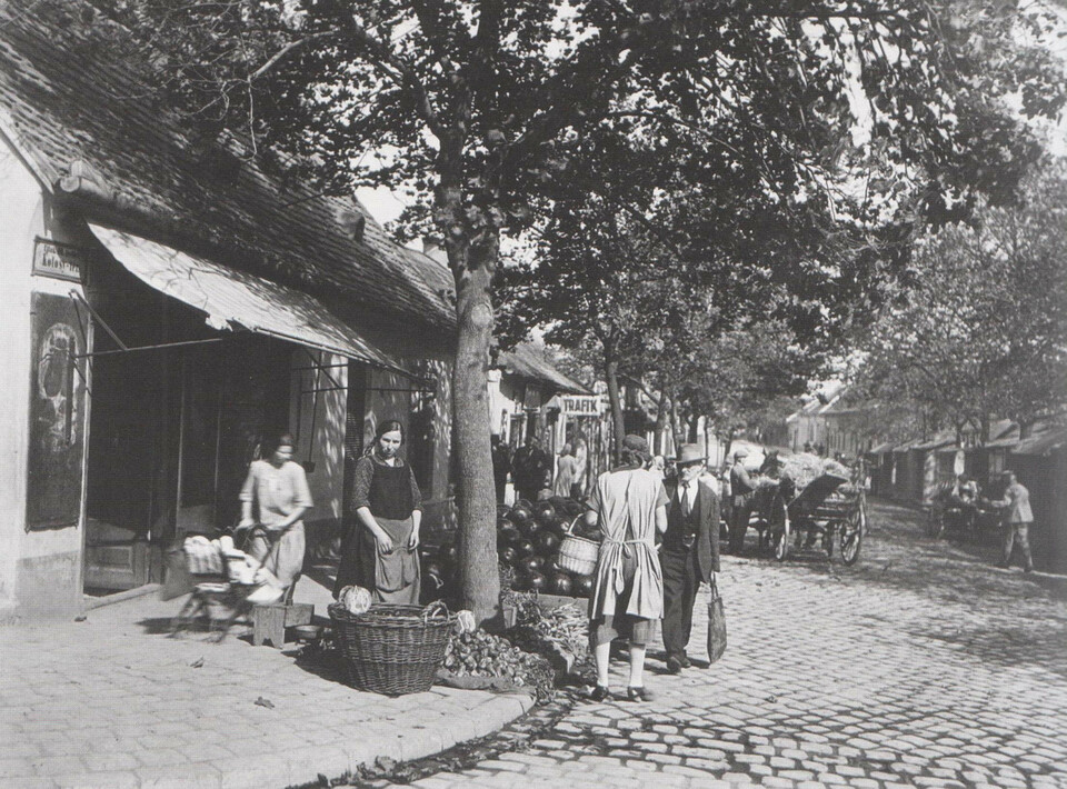 A Kolosy téri piac az 1920-as években. Forrás: Családi archívum, fotó: Erdélyi Mór. A képekhez tartozó információk a www.ilyenisvoltbudapest.hu honlapról származnak.
