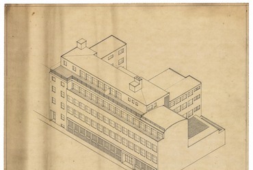 Vince Pál "888" jeligével beadott pályázati terve a Világosság Könyvnyomda és az SZDP székház épületére, 1947. MÉM MDK Múzeumi Osztály, leltári szám: 2023.18.6.

