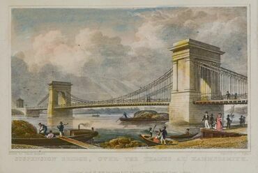 A Hammersmith-i régi híd a Lánchidunk előképe (Thomas Hosmer Shepherd, 1828, forrás: Wikipedia) | William Tierney Clark, Barabás Miklós festménye (forrás: Wikimedia Commons)
